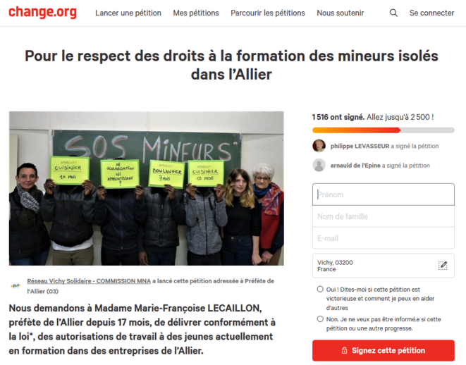 Capture d'écran de la pétition lancée par l'association Réseau Vichy Solidaire (sur le site change.org). Capture d'écran de la pétition lancée par l'association Réseau Vichy Solidaire (sur le site change.org).