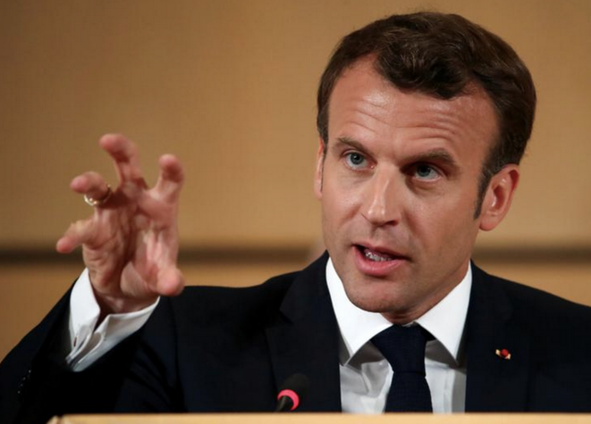 Emmanuel Macron à la tribune de l'Organisation internationale du travail, le 11 juin 2019. © REUTERS/Denis Balibouse