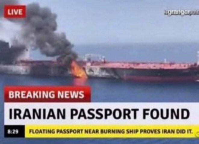 "Mer d’Oman : un passeport iranien a été découvert flottant près d’un pétrolier en feu" - Canular du Grand Soir "Mer d’Oman : un passeport iranien a été découvert flottant près d’un pétrolier en feu" - Canular du Grand Soir
