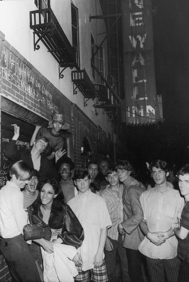 Celebrants outside the Stonewall Inn. From “Art After Stonewall, 1969-1989,” at the Grey Art Gallery. © Fred McDarrah/Getty Images, via Pavel Zoubok Gallery Celebrants outside the Stonewall Inn. From “Art After Stonewall, 1969-1989,” at the Grey Art Gallery. © Fred McDarrah/Getty Images, via Pavel Zoubok Gallery