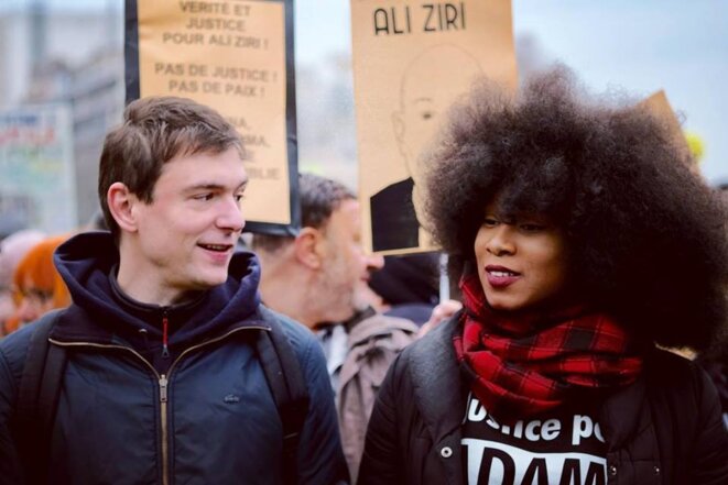 Assa Traoré et Geoffroy De Lagasnerie dans le cortège de la manifestation contre les violences policières - Paris - 2 février 2019