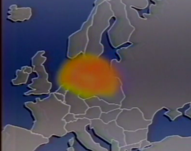 Le nuage radioactif évite la France sur un graphique du journal télévisé d'Antenne 2 en 1986. © DR Le nuage radioactif évite la France sur un graphique du journal télévisé d'Antenne 2 en 1986. © DR