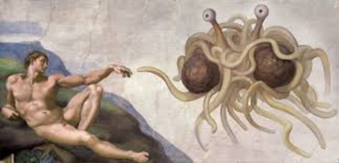Le monstre en spaghetti géant est notre créateur.