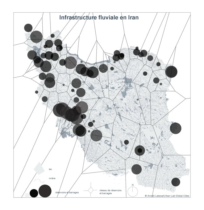 Carte décrivant les barrages indexés sur le volume des réservoirs © © Annick Labeca/Urban Lab Global Cities Carte décrivant les barrages indexés sur le volume des réservoirs © © Annick Labeca/Urban Lab Global Cities