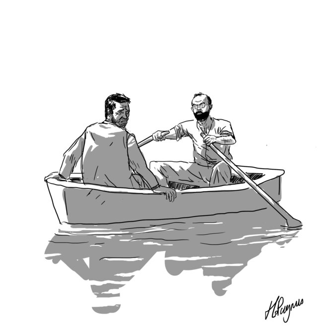 Edouard et Chrisophe sont dans un bateau