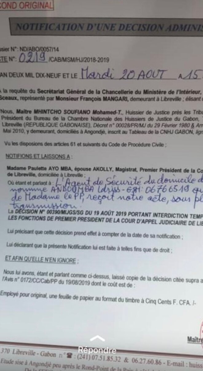 Avis de suspension de Paulette Akolly Avis de suspension de Paulette Akolly