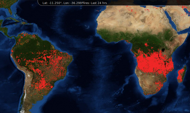 Capture d’écran prise sur https://firms.modaps.eosdis.nasa.gov/map/#z:2;c:19.3,-9.9;d:2019-08-21..2019-08-22 le 22/08/19 © https://firms.modaps.eosdis.nasa.gov/map/#z:2;c:19.3,-9.9;d:2019-08-21..2019-08-22 Capture d’écran prise sur https://firms.modaps.eosdis.nasa.gov/map/#z:2;c:19.3,-9.9;d:2019-08-21..2019-08-22 le 22/08/19 © https://firms.modaps.eosdis.nasa.gov/map/#z:2;c:19.3,-9.9;d:2019-08-21..2019-08-22