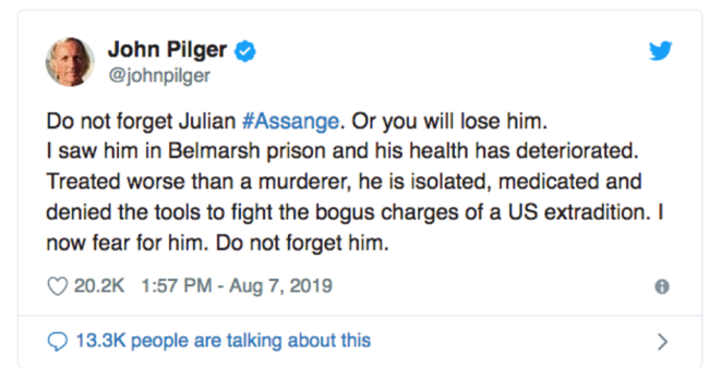 Journalist John Pilger's twitt. © Screen copy Journalist John Pilger's twitt. © Screen copy
