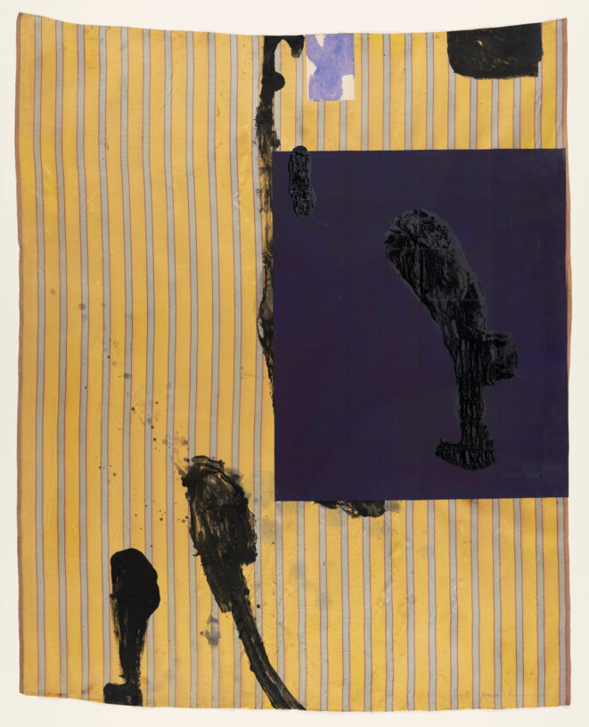 James Brown,Grand monotype pour Georges, 1991 Monotype sur textile et collage 160x126 cm - Oeuvre unique. Éditeur : galerie Lelong Imprimeur : Franck Bordas Paris, Franck Bordas © James Brown 2019– Musée des Beaux-Arts de Caen, Photo P. Touzard James Brown,Grand monotype pour Georges, 1991 Monotype sur textile et collage 160x126 cm - Oeuvre unique. Éditeur : galerie Lelong Imprimeur : Franck Bordas Paris, Franck Bordas © James Brown 2019– Musée des Beaux-Arts de Caen, Photo P. Touzard