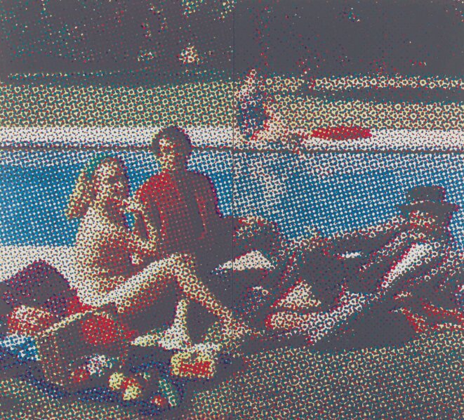 Alain Jacquet,Le Déjeuner sur l’herbe, 1964 Diptyque, sérigraphie sur papier 175 x 196 cm l’ensemble Édition de 97 ex sur toile et 30 ex sur papier Éditeur : Alain Jacquet Imprimeur : sérigraphie Lioté Paris, Bibliothèque nationale de France, département des Estampes et de la Photographie © Courtesy Comité Alain Jacquet / Photo : Fabien Jacquet Alain Jacquet,Le Déjeuner sur l’herbe, 1964 Diptyque, sérigraphie sur papier 175 x 196 cm l’ensemble Édition de 97 ex sur toile et 30 ex sur papier Éditeur : Alain Jacquet Imprimeur : sérigraphie Lioté Paris, Bibliothèque nationale de France, département des Estampes et de la Photographie © Courtesy Comité Alain Jacquet / Photo : Fabien Jacquet
