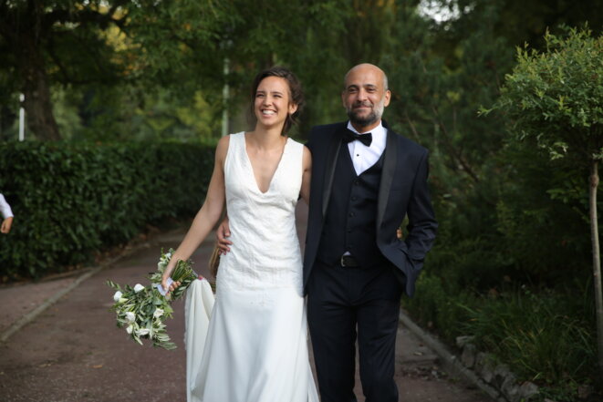 Céline Lebrun et Ramy Shaath lors de leur mariage à Paris, le 31 août 2018