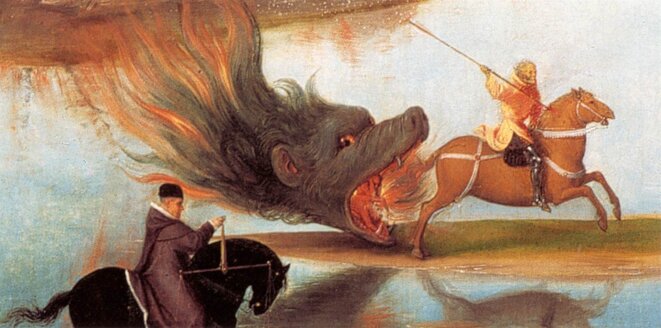 Mariage mystique de sainte Catherine ou Triptyque de Jean-Baptiste et de Jean l'Évangéliste (1474-1479), huile sur bois de chêne, 173,6 × 173,7 cm, Tableau de droite (détail) © Hans Memling (1435?-1494) Mariage mystique de sainte Catherine ou Triptyque de Jean-Baptiste et de Jean l'Évangéliste (1474-1479), huile sur bois de chêne, 173,6 × 173,7 cm, Tableau de droite (détail) © Hans Memling (1435?-1494)
