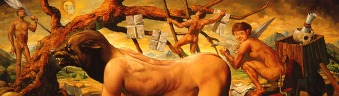 José Roosevelt, La philosophie, 1991. Huile sur toile, 70 x 130 cm. © José Roosevelt José Roosevelt, La philosophie, 1991. Huile sur toile, 70 x 130 cm. © José Roosevelt