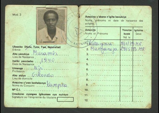Carte d'identité ethnique rwandaise © Administrations belge et rwandaise Carte d'identité ethnique rwandaise © Administrations belge et rwandaise