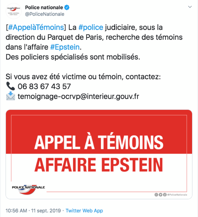 Message diffusé sur Twitter par la police française, le 11 septembre. Message diffusé sur Twitter par la police française, le 11 septembre.