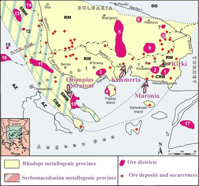 Carte des gisements miniers dans le Sud des Balkans: Grèce, Bulgarie, Macédoine du Nord, Turquie Carte des gisements miniers dans le Sud des Balkans: Grèce, Bulgarie, Macédoine du Nord, Turquie