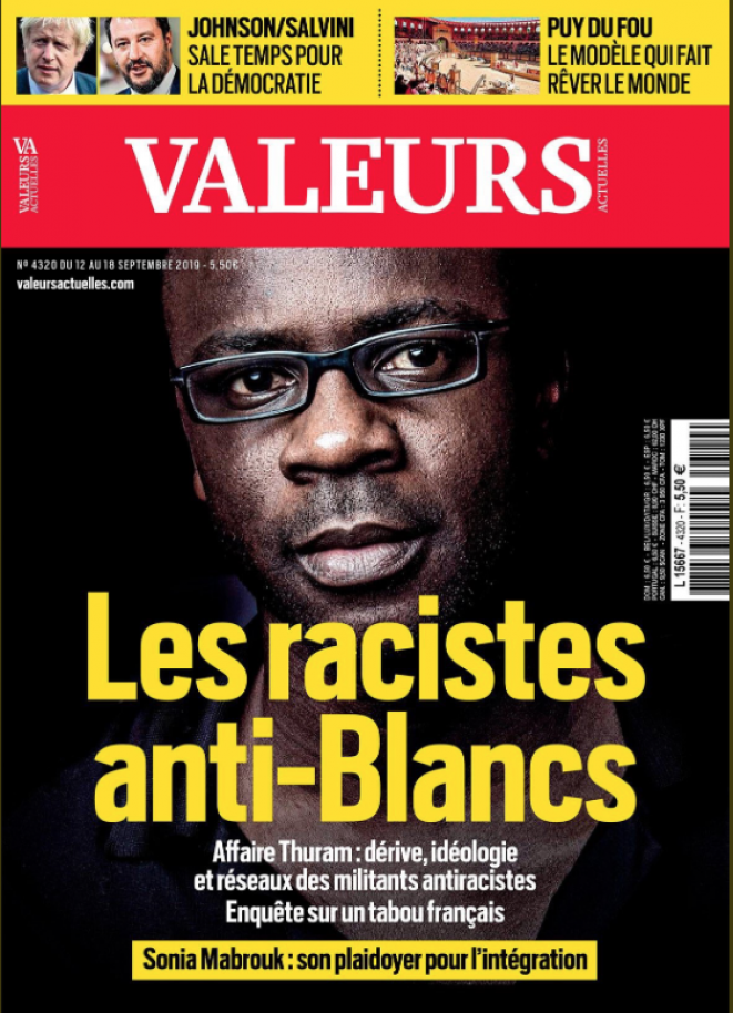 La portada del semanario francés Valeurs actuelles del 12 de septiembre de 2019. La portada del semanario francés Valeurs actuelles del 12 de septiembre de 2019.