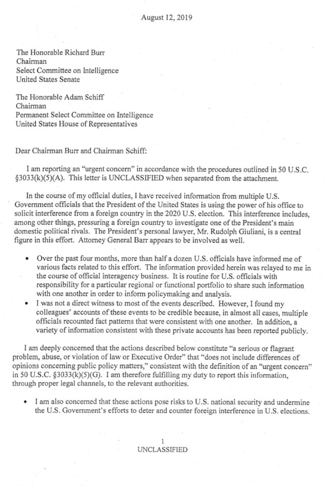 The Trump-Ukraine whistleblower complaint is declassified