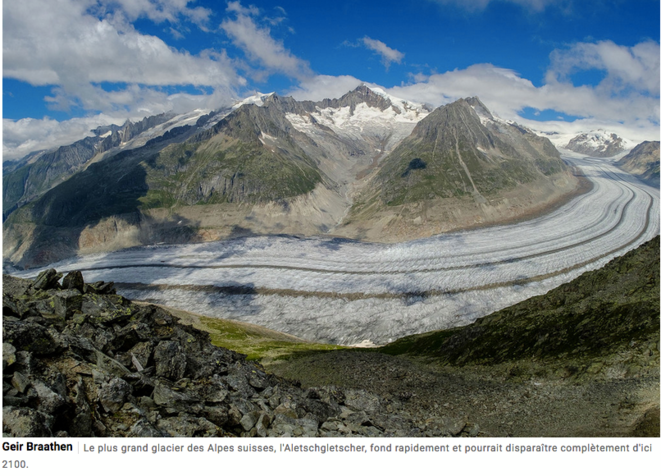 Le plus grand glacier des Alpes suisses, l'Aletschgletscher, fond rapidement et pourrait disparaître complètement d'ici 2100 © Geir Braathen Le plus grand glacier des Alpes suisses, l'Aletschgletscher, fond rapidement et pourrait disparaître complètement d'ici 2100 © Geir Braathen