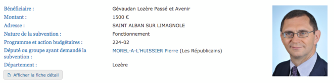 L'association « Gévaudan passé et avenir » a bien reçu des fonds issus de la réserve parlementaire du député. © Assemblée nationale L'association « Gévaudan passé et avenir » a bien reçu des fonds issus de la réserve parlementaire du député. © Assemblée nationale