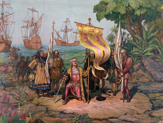 L'arrivée de Christophe Colomb en Amérique. L'arrivée de Christophe Colomb en Amérique.