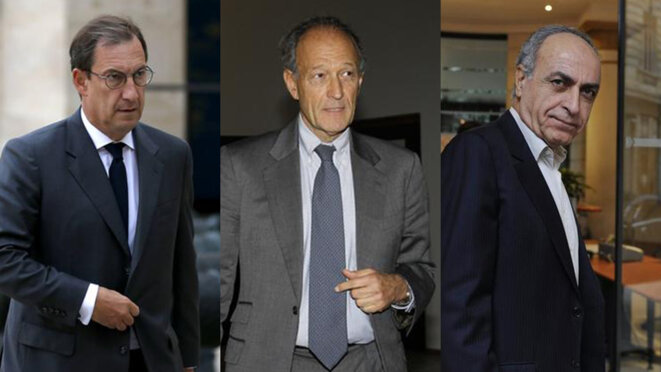 Three of the defendants (l-r): Nicolas Bazire, Thierry Gaubert and Ziad Takieddine. © Reuters