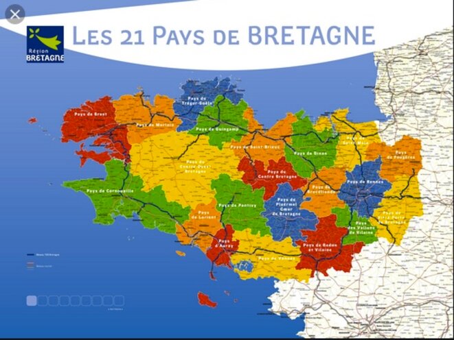 Les 4 départements bretons sont coupés en 21 "Pays". Les 4 départements bretons sont coupés en 21 "Pays".