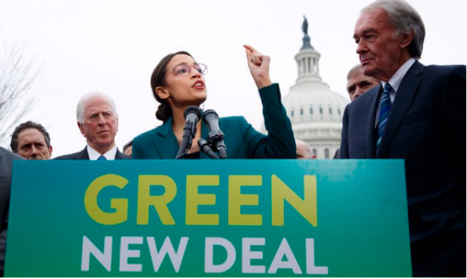 Alexandria Ocasio-Cortez presentando el Green New Deal eb Washington. © DR