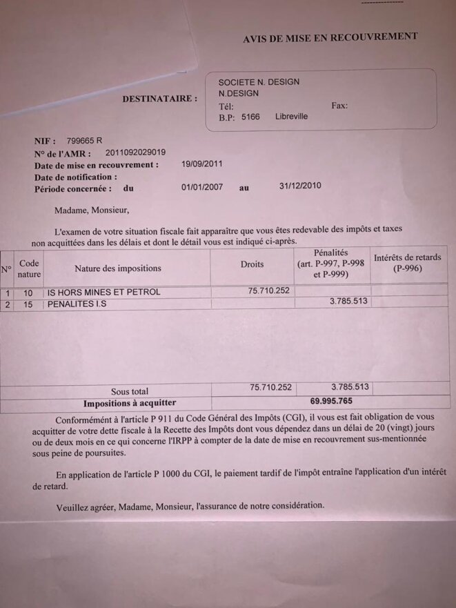 GABON - IMPOT – MISE EN RECOUVREMENT GABON - IMPOT – MISE EN RECOUVREMENT