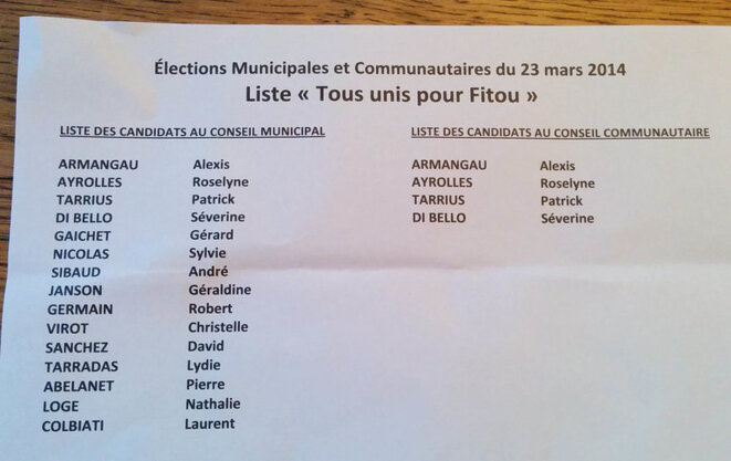 Liste unique pour la commune de Fitou (Aude, 1055 hab., 2014). © C. et H. Graf/Flickr, lic. CC-BY 2.0 Liste unique pour la commune de Fitou (Aude, 1055 hab., 2014). © C. et H. Graf/Flickr, lic. CC-BY 2.0