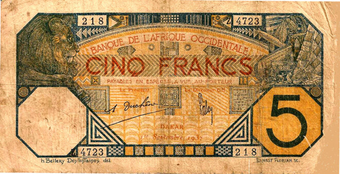 Monnaie Coloniale, III° République, Banque de l'Afrique occidentale, Dakar 1932, 5 Francs Monnaie Coloniale, III° République, Banque de l'Afrique occidentale, Dakar 1932, 5 Francs