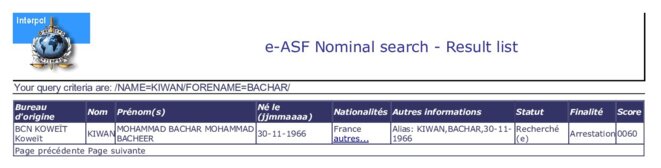 Une notice d’Interpol d’un mandat d’arrêt qui avait été lancé par le Koweït contre B. KIWAN Une notice d’Interpol d’un mandat d’arrêt qui avait été lancé par le Koweït contre B. KIWAN