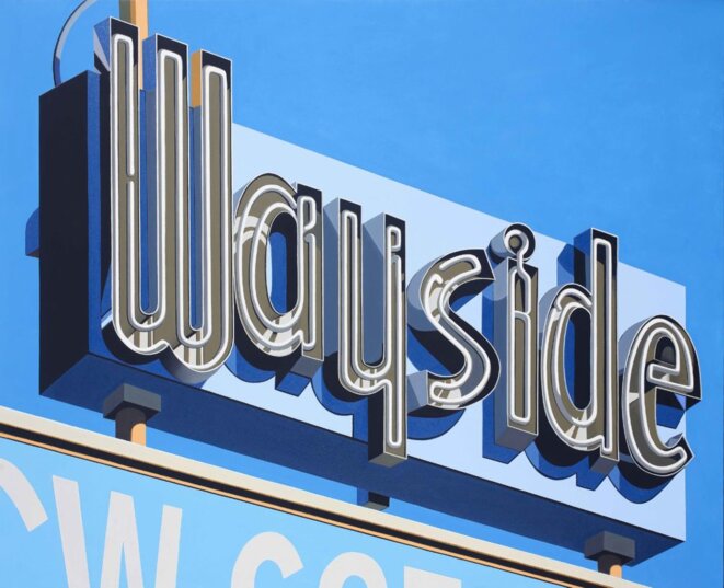 Robert Cottingham, "Wayside", huile sur toile, 112 x 137 cm, 2019, Exposition "Robert Cottingham. Fictions in the space between, Galerie Georges-Philippe & Nathalie Valois, Paris 2019 © Robert cottingham, courtesy Galerie Georges-Philippe & Nathalie Vallois Robert Cottingham, "Wayside", huile sur toile, 112 x 137 cm, 2019, Exposition "Robert Cottingham. Fictions in the space between, Galerie Georges-Philippe & Nathalie Valois, Paris 2019 © Robert cottingham, courtesy Galerie Georges-Philippe & Nathalie Vallois