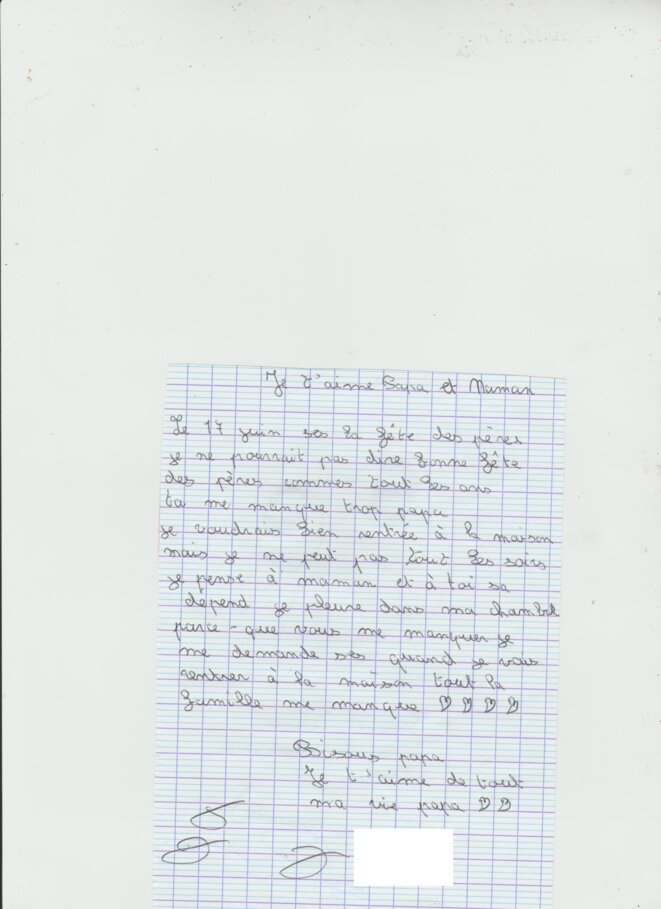 Lettre d'une petite fille confié à l'aide sociale à l'enfance du pas de calais