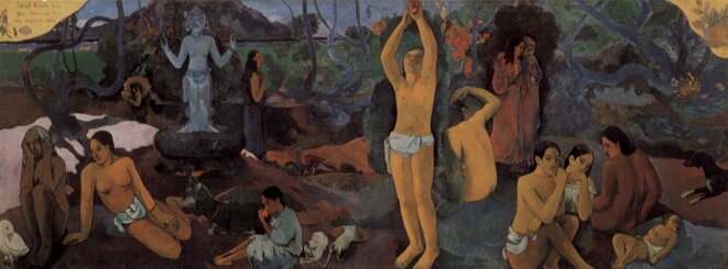 « D'où venons-nous ? Que sommes-nous ? Où allons-nous ? » (1897-1898), toile peinte par Gauguin à Tahiti et conservée au Musée des beaux-arts de Boston. « D'où venons-nous ? Que sommes-nous ? Où allons-nous ? » (1897-1898), toile peinte par Gauguin à Tahiti et conservée au Musée des beaux-arts de Boston.