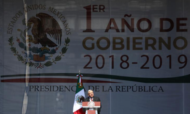 Andrés Manuel López Obrador à Mexico (Mexique), lors de la cérémonie pour son premier anniversaire à la tête du Mexique, le 1er décembre 2019. © REUTERS/Edgard Garrido