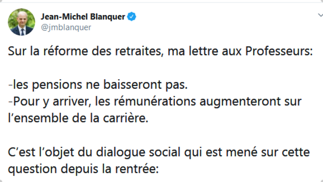 Tweet Jean-Michel Blanquer- 4 Décembre 2019 Tweet Jean-Michel Blanquer- 4 Décembre 2019