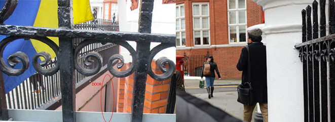 Ecuadorian&Columbian embassies basement (left), Out of Ecuadorian embassy (right). © BasicBlog_collective Ecuadorian&Columbian embassies basement (left), Out of Ecuadorian embassy (right). © BasicBlog_collective