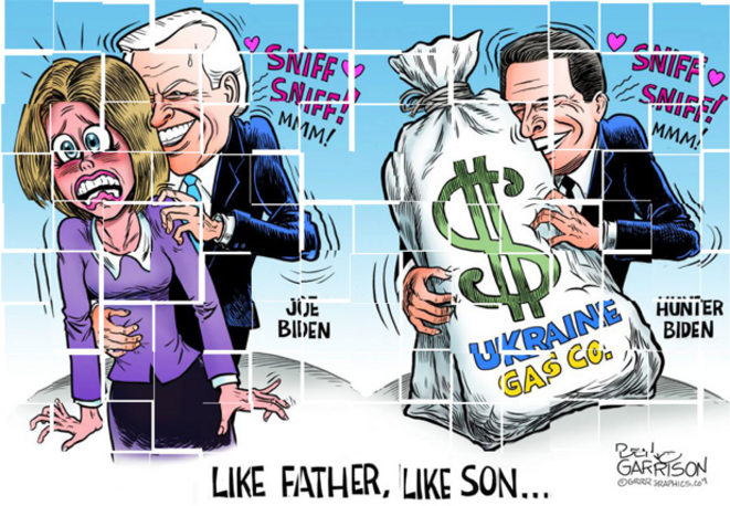US media caricature, Joe Biden and his son Hunter Biden. US media caricature, Joe Biden and his son Hunter Biden.