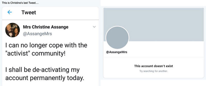 Last tweet from @AssangeMrs, December 1st 2019. Last tweet from @AssangeMrs, December 1st 2019.