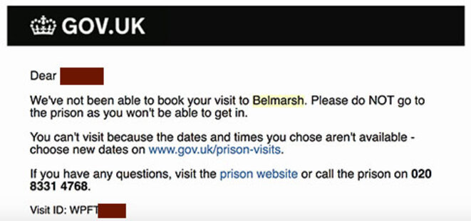 HMP Belmarsh, réponse d'une demande de visite réitérée à Julian Assange. Créneaux proposés non disponibles. HMP Belmarsh, réponse d'une demande de visite réitérée à Julian Assange. Créneaux proposés non disponibles.