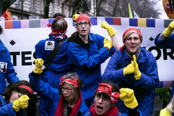 The feminist march during the Paris demonstartions on January 9th 2020. © Noemie Coissac / Hans Lucas The feminist march during the Paris demonstartions on January 9th 2020. © Noemie Coissac / Hans Lucas