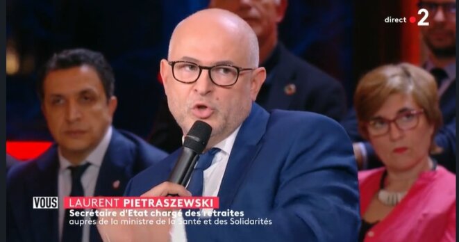 Laurent Pietraszewski, secrétaire d'Etat aux retraites, sur France 2 le 9 janvier [capture d'écran YF]