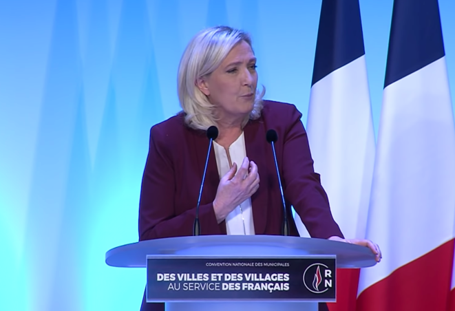 Marine Le Pen à la Convention du RN pour les municipales ce dimanche. © Capture d'écran