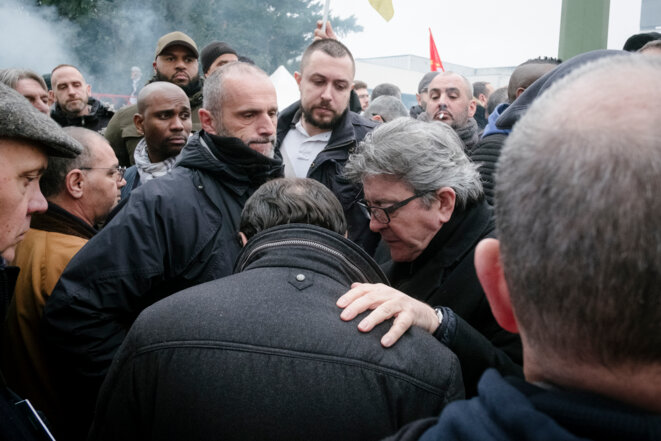 Jean-Luc Mélenchon à un rassemblement le 13 janvier. © Nicolas Portnoi / Hans Lucas Jean-Luc Mélenchon à un rassemblement le 13 janvier. © Nicolas Portnoi / Hans Lucas