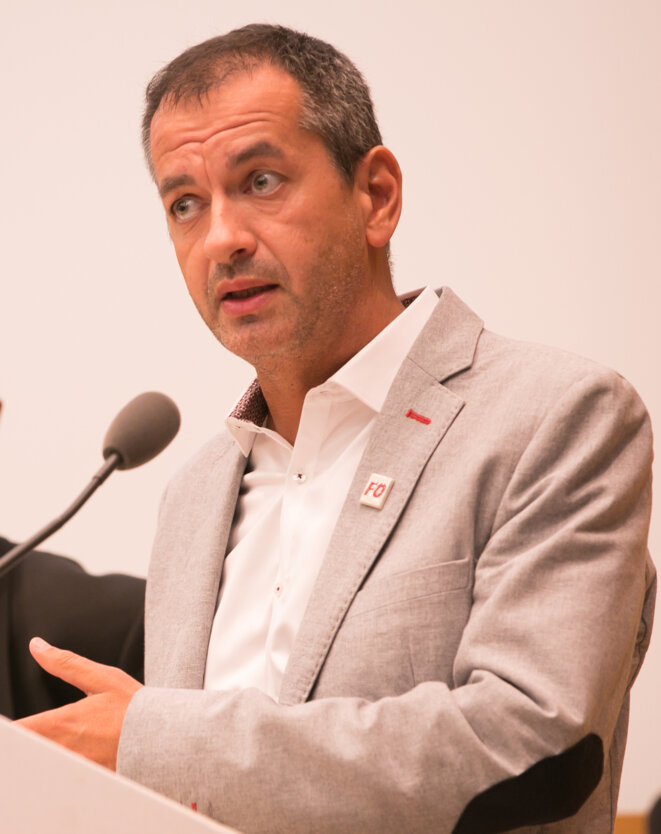 Pascal Pavageau, secrétaire général de Force ouvrière d'avril à octobre 2018 (photo de 2017) © «Frédéric Blanc»/Wikimedia Commons, licence CC-BY-SA int. 4.0 Pascal Pavageau, secrétaire général de Force ouvrière d'avril à octobre 2018 (photo de 2017) © «Frédéric Blanc»/Wikimedia Commons, licence CC-BY-SA int. 4.0