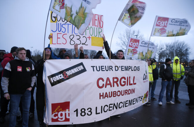 Des salariés de Cargill à Amiens, le 28 janvier. © François Lo Presti / AFP Des salariés de Cargill à Amiens, le 28 janvier. © François Lo Presti / AFP