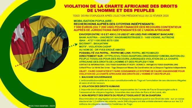 TOGO : MOBILISATION DU PEUPLE TOGOLAIS POUR DES RECOURS JURIDIQUES !