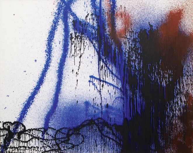 Hans Hartung, « T1988-R29 », acrylique sur toile, 142 x 180 cm, 1988 (© Fondation Hartung-Bergman/courtesy De Sarthe Gallery) Hans Hartung, « T1988-R29 », acrylique sur toile, 142 x 180 cm, 1988 (© Fondation Hartung-Bergman/courtesy De Sarthe Gallery)