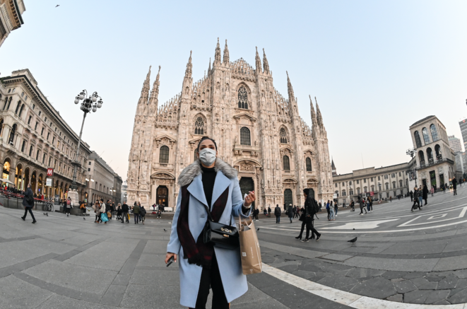 Piazza del Duomo, à Milan, le 24 février 2020. © Andreas SOLARO/AFP Piazza del Duomo, à Milan, le 24 février 2020. © Andreas SOLARO/AFP